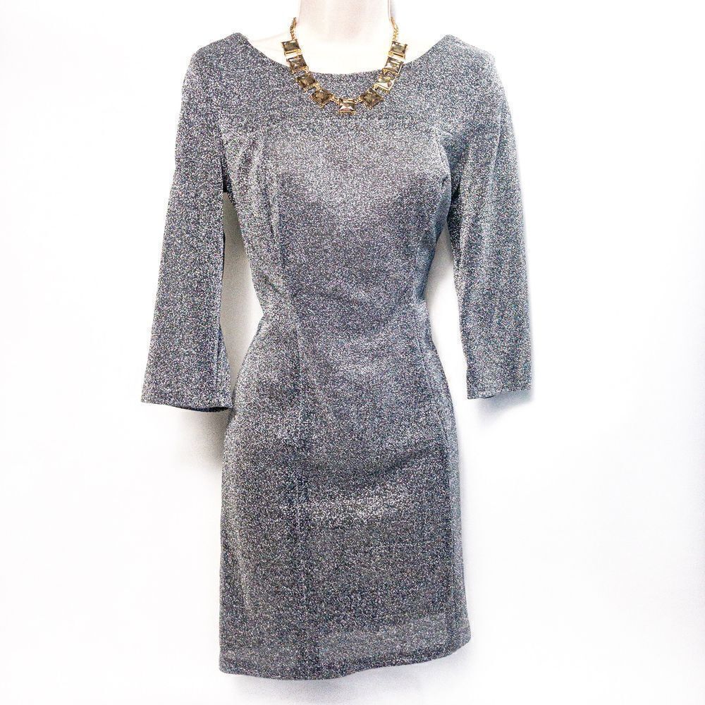 Silver Shimmer Shift Dress Sz M (Handmade)
